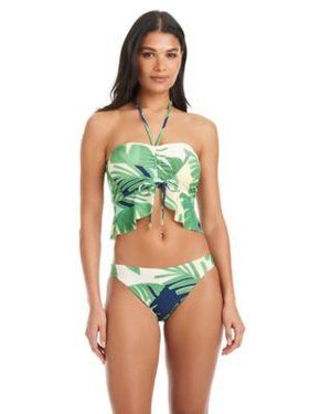 Sanctuary Summer Breeze Convertible Ruffle Tankini Top Summer Breeze Moderate Coverage Swim Bottoms - Green