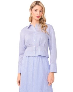 Vince Camuto Collared Neck Long-sleeve Top - Blue