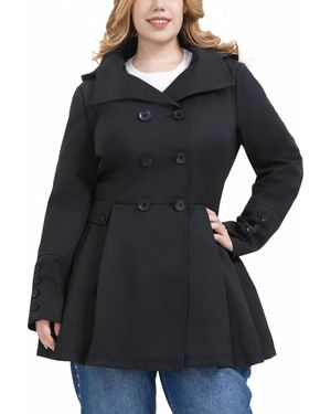 BGSD Plus Size Hooded Fit & Flare Trench Coat - Black
