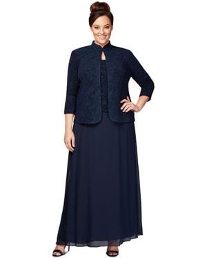 Alex Evenings Plus Size Glitter Jacket & A-line Dress - Blue