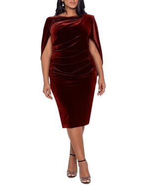 B & A by Betsy and Adam Betsy & Adam Plus Size Cape-back Velvet Dress - Red