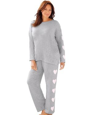 Dreams & Co. Plus Size Side Print Pajama Set - Gray