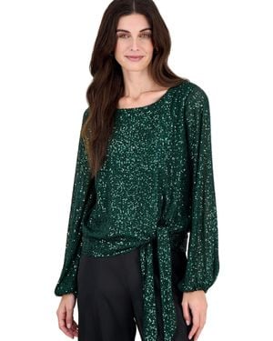 Tahari Sequin Long-sleeve Blouse - Green