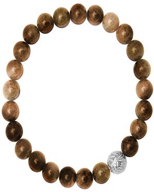 Steeltime Tiger Eye Beads And Sterling Silver Bead Stretch Bracelet - Brown