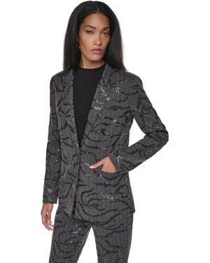 DKNY Sequin Herringbone Stretch Blazer - Black