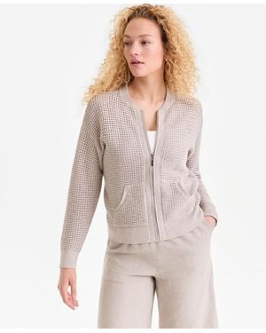 Charter Club Linen Blend Zip Bomber Cardigan Sweater - Multicolor
