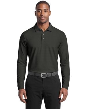 PGA TOUR Mini Diamond Jacquard Golf Long-sleeve Polo Shirt - Black