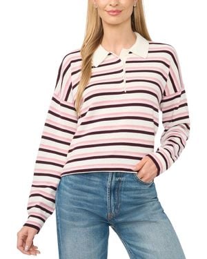 Cece Striped Polo Long-sleeve Sweater - Red