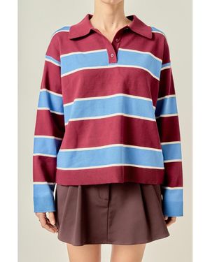 English Factory Striped Polo Knit Shirt - Red