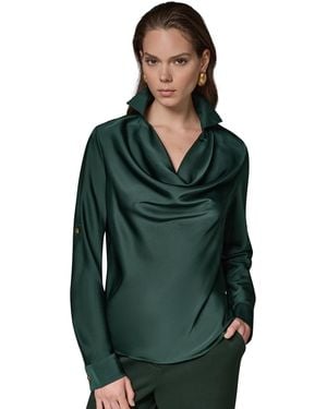 Donna Karan Satin Back Crepe Long-sleeve Top - Green