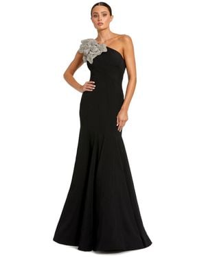Mac Duggal Crepe One Shoulder Gown With Flower - Black