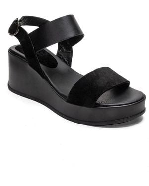 Forever & Always Shoes Lolanthe Leather Wedge Sandal - Black