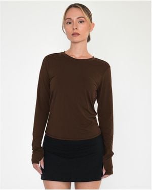 Rebody Active Raya Mid Length Compression Nylon Long Sleeve Top - Brown