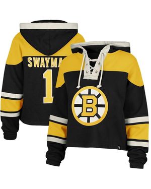 '47 Jeremy Swayman Boston Bruins Superior Lacer Cropped Pullover Hoodie - Black