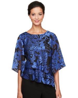 Alex Evenings Printed Tiered Blouse - Blue