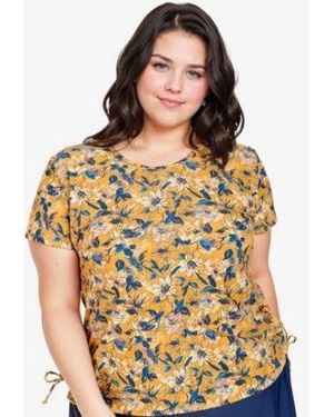 Calypsa Plus Size Adele Short Sleeved Swim Top Swim Bottoms Bras - Yellow