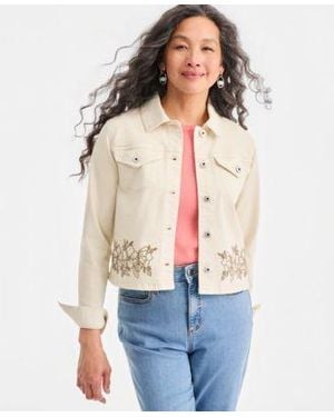 Style & Co. Style Co Cropped Embroidered Denim Jacket Macys Exclusive - White