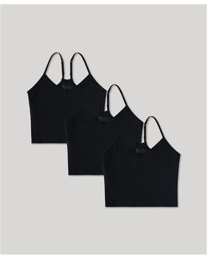 Pact Organic Cotton Everyday Shelf Bra Cropped Camisole 3-pack - Black