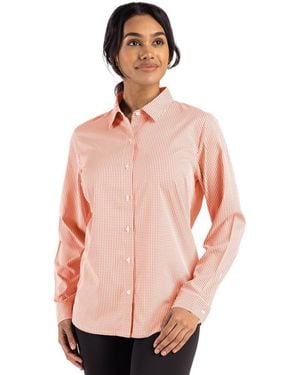 Cutter & Buck Skyline Epic Confidence Recycled Gingham Long Sleeve Dress Shirt - Pink