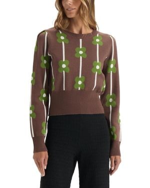 Ellen Tracy Floral Long Sleeve Crew Neck Sweater - Brown