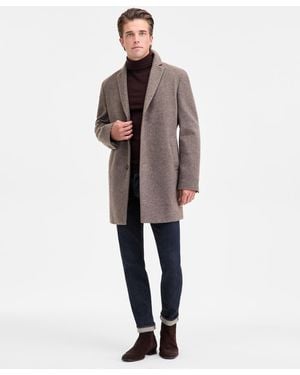 Calvin Klein Slim-fit Wool Blend Overcoat - Brown