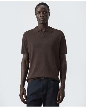 Mango Fine Knit Regular-fit Cotton-blend Polo Shirt - Black