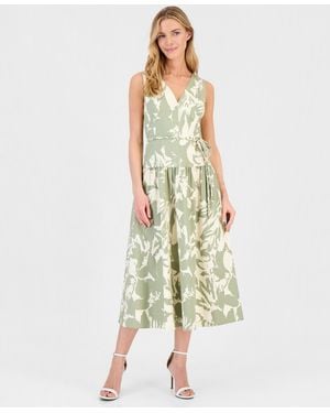 Anne Klein Printed V-neck Patio Dress - Green