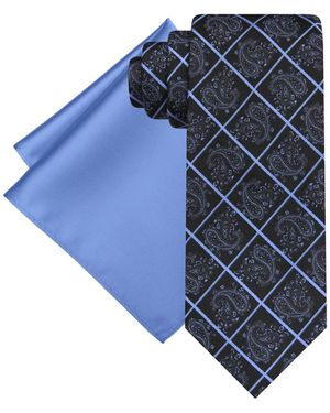 Steve Harvey Paisley Square Tie & Pocket Square Set - Blue