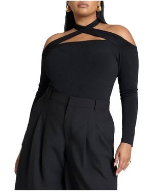 Eloquii Cross Front Cut Out Top - Black