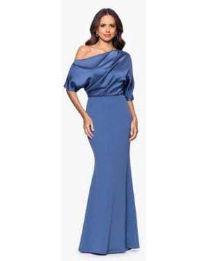 Betsy & Adam Betsy Adam Off The Shoulder Gown - Blue
