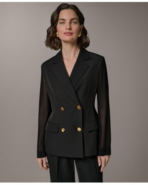Donna Karan Petite Double-breasted Long-sleeve Blazer - Gray