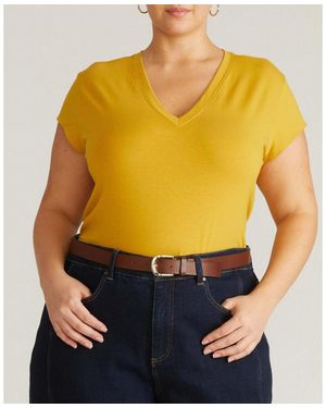 UNIVERSAL STANDARD Plus Size Ashley V Neck Cap Sleeve Tee - Yellow