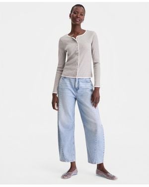 On 34th Contrast-trim Ribbed Cardigan Top - Blue