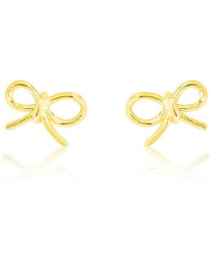 Etoile Yellow Gold Tone Wire Bow Earrings Mini Studs - Metallic