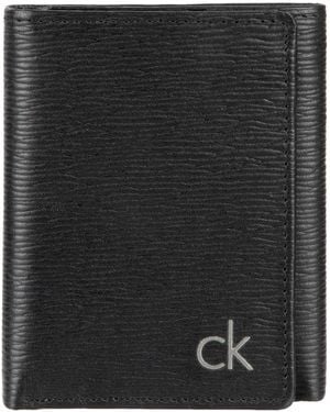 Calvin Klein Rfid Leather Trifold Wallet And Money Clip - Black