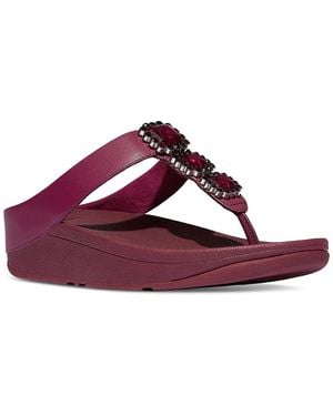 Fitflop Fino Crystal-jewel Toe-post Wedge Sandals - Red