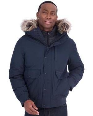 Michael Kors Faux-fur-trim Quilted-bib Hooded Bomber Jacket - Blue