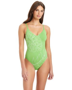 Sanctuary Midnight Breeze High Leg Scoop Neck Over The Shoulder Swimsuit - Green