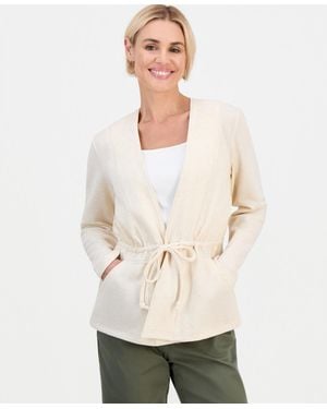 Style & Co. Petite Luxlounge Tied-lapel Knit Jacket - Natural