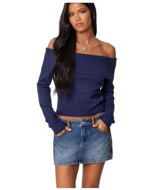 Edikted Tamara Fold Over Knit Top - Blue