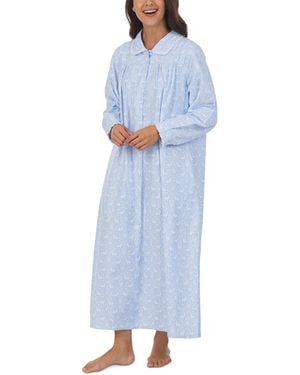 Lanz of Salzburg Cotton Lace-trim Flannel Nightgown - Blue