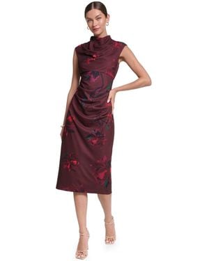 Halston Mock Neck Scuba Dress - Red