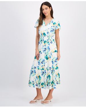 Tinsel Petite Print Short-sleeve Maxi Dress - Blue