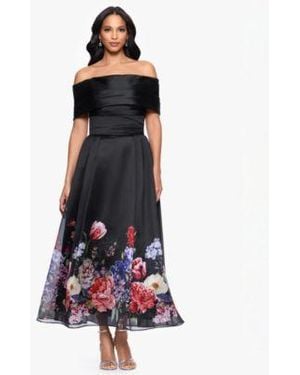 Betsy & Adam Off-the-shoulder Floral Print Dress - Blue