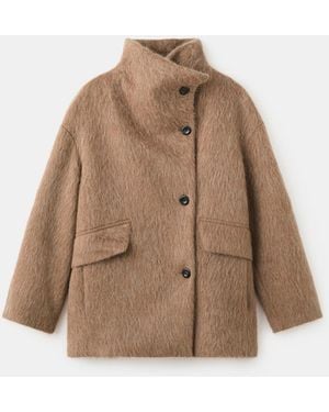 Mango Wool-blend Funnel-neck Coat - Brown