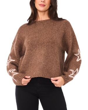 SAM & JESS Crewneck Star Pattern Sweater - Brown