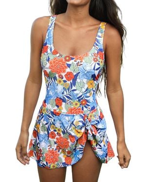 CUPSHE Scoop Neck Tie Knot One Piece Swimsuit Swim Dress - Blue