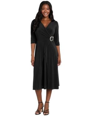R & M Richards Pleated Crochet Open Back Maxi Dress - Black