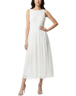 Taylor Embroidered Drop Waist Boat Neck Dress - White