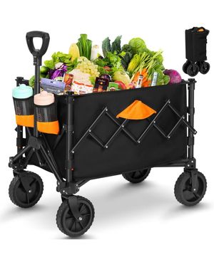 Gnuadz Collapsible Wagon All-terrain Wheels Cup Holders Outdoor Cart Camping - Black